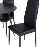 Plaza Kulatý stůl 100 cm - Černá deska - Ořechové nohy+Slim High Back Jídelní židle - Černé nohy - Černá PU_4