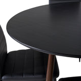 Plaza Kulatý stůl 100 cm - Černá deska - Ořechové nohy+Slim High Back Jídelní židle - Černé nohy - Černá PU_4