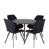 Kulatý stůl Plaza 100 cm - Černá deska - Ořechové nohy+Jídelní židle Gemma - Černé nohy - Černá Fabric_4