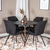 Kulatý stůl Plaza 100 cm - Černá deska - Ořechové nohy+Jídelní židle Gemma - Černé nohy - Černá Fabric_4