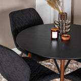Kulatý stůl Plaza 100 cm - Černá deska - Ořechové nohy+Jídelní židle Gemma - Černé nohy - Černá Fabric_4