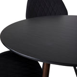 Kulatý stůl Plaza 100 cm - Černá deska - Ořechové nohy+Jídelní židle Gemma - Černé nohy - Černá Fabric_4
