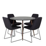 Kulatý stůl Plaza 100 cm - Černá deska - Ořechové nohy+Muce Jídelní židle - Černé nohy - Černá Fabric_4