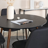 Kulatý stůl Plaza 100 cm - Černá deska - Ořechové nohy+Muce Jídelní židle - Černé nohy - Černá Fabric_4