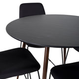 Kulatý stůl Plaza 100 cm - Černá deska - Ořechové nohy+Muce Jídelní židle - Černé nohy - Černá Fabric_4