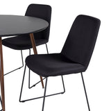 Kulatý stůl Plaza 100 cm - Černá deska - Ořechové nohy+Muce Jídelní židle - Černé nohy - Černá Fabric_4