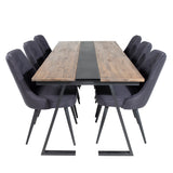 Jídelní stůl v Jakartě. 200*90*H75 - Tmavý teak / Black+Velvet Deluxe Jídelní židle - Černé nohy - Black Fabric_6