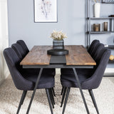 Jídelní stůl v Jakartě. 200*90*H75 - Tmavý teak / Black+Velvet Deluxe Jídelní židle - Černé nohy - Black Fabric_6