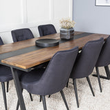 Jídelní stůl v Jakartě. 200*90*H75 - Tmavý teak / Black+Velvet Deluxe Jídelní židle - Černé nohy - Black Fabric_6