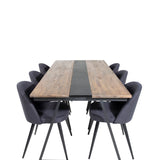 Jídelní stůl v Jakartě. 200*90*H75 - Tmavý týk / Černá+Sametová jídelní židle - Černé nohy- Black Fabric_6