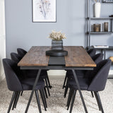 Jídelní stůl v Jakartě. 200*90*H75 - Tmavý týk / Černá+Sametová jídelní židle - Černé nohy- Black Fabric_6
