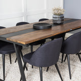 Jídelní stůl v Jakartě. 200*90*H75 - Tmavý týk / Černá+Sametová jídelní židle - Černé nohy- Black Fabric_6