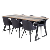 Jídelní stůl v Jakartě. 200*90*H75 - Tmavý týk / Černá+Sametová jídelní židle - Černé nohy- Black Fabric_6
