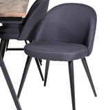 Jídelní stůl v Jakartě. 200*90*H75 - Tmavý týk / Černá+Sametová jídelní židle - Černé nohy- Black Fabric_6