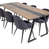 Jídelní stůl v Jakartě. 200*90*H75 - Tmavý týk / Černá+Sametová jídelní židle - Černé nohy- Black Fabric_6