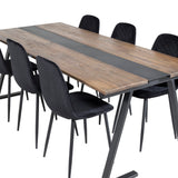 Jídelní stůl v Jakartě. 200*90*H75 - Tmavý teak / Černá+Polar Diamond Jídelní židle - Černé nohy - Black Velvet_6
