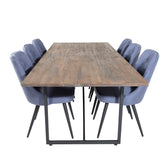 Jídelní stůl Padang - 250*100*H76 - Tmavý teak / Černá+Velvet Deluxe jídelní židle - Černé nohy - Modrá látka_6