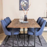 Jídelní stůl Padang - 250*100*H76 - Tmavý teak / Černá+Velvet Deluxe jídelní židle - Černé nohy - Modrá látka_6