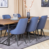 Jídelní stůl Padang - 250*100*H76 - Tmavý teak / Černá+Velvet Deluxe jídelní židle - Černé nohy - Modrá látka_6