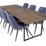 Jídelní stůl Padang - 250*100*H76 - Tmavý teak / Černá+Velvet Deluxe jídelní židle - Černé nohy - Modrá látka_6