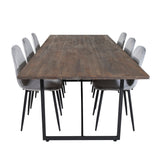 Jídelní stůl Padang - 250*100*H76 - Tmavý teak / Černá+Polar Diamond Jídelní židle - Černé nohy - Šedá Velvet_6