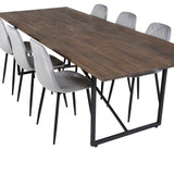 Jídelní stůl Padang - 250*100*H76 - Tmavý teak / Černá+Polar Diamond Jídelní židle - Černé nohy - Šedá Velvet_6