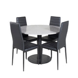Jídelní stůl Razzia ø106 cm - Šedá / Černá + Slim jídelní židle s vysokým opěradlem - Černé nohy - Černá PU_4