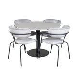 Jídelní stůl Razzia ø106 cm - Šedá / Černá + Slim jídelní židle s vysokým opěradlem - Černé nohy - Černá PU_4