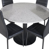 Jídelní stůl Razzia ø106 cm - Šedá / Černá + Slim jídelní židle s vysokým opěradlem - Černé nohy - Černá PU_4