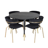 Jídelní stůl Dipp - 115 cm - Černá / Černá mosaz + křeslo Arrow - Mosazné nohy - Black Velvet_4