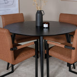 Jídelní stůl Dipp - 115 cm - Černá dýha / Celé černé nohy + Umělecké křeslo - Hnědá / Černá_4