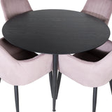 Jídelní stůl Dipp - 115 cm - Černá dýha / Celé černé nohy + Komfortní jídelní židle - Černé nohy / Dusty Pink Manšestr _4