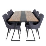 Jídelní stůl v Jakartě. 200*90*H75 - Tmavý týk / Černá+Plaza Jídelní židle - Černé nohy - Black Fabric_6
