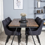 Jídelní stůl v Jakartě. 200*90*H75 - Tmavý týk / Černá+Plaza Jídelní židle - Černé nohy - Black Fabric_6