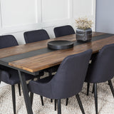 Jídelní stůl v Jakartě. 200*90*H75 - Tmavý týk / Černá+Plaza Jídelní židle - Černé nohy - Black Fabric_6