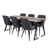 Jídelní stůl v Jakartě. 200*90*H75 - Tmavý týk / Černá+Plaza Jídelní židle - Černé nohy - Black Fabric_6