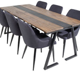 Jídelní stůl v Jakartě. 200*90*H75 - Tmavý týk / Černá+Plaza Jídelní židle - Černé nohy - Black Fabric_6