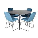 Jídelní stůl Dipp - 115 cm - Černá dýha / Celé černé nohy + Jídelní židle Muce - Černé nohy - Blue Velvet_4