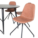 Jídelní stůl Dipp - 115 cm - Černá dýha / Celé černé nohy + Jídelní židle Polar s funkcí Spin - černá Nohy - Hnědá PU - Bílé Stitches_6