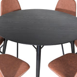 Jídelní stůl Dipp - 115 cm - Černá dýha / Celé černé nohy + Jídelní židle Polar s funkcí Spin - černá Nohy - Hnědá PU - Bílé Stitches_6