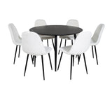 Jídelní stůl Dipp - 115 cm - Černá dýha / Celé černé nohy + Jídelní židle Polar Fluff - Černé nohy - White Teddy _6