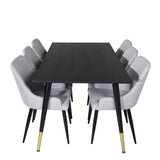 Jídelní stůl Dipp - 180*90cm - Černá / Černá mosaz+Plaza Jídelní židle - Černé nohy - Světle šedá Fabric_6