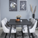 Jídelní stůl Dipp - 180*90cm - Černá / Černá mosaz+Plaza Jídelní židle - Černé nohy - Světle šedá Fabric_6