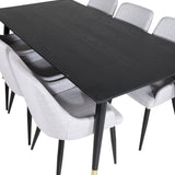 Jídelní stůl Dipp - 180*90cm - Černá / Černá mosaz+Plaza Jídelní židle - Černé nohy - Světle šedá Fabric_6