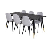 Jídelní stůl Dipp - 180*90cm - Černá / Černá mosaz + Polar Diamond Jídelní židle - Černé nohy - Šedá látka_6
