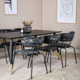 Jídelní stůl Dipp - 180*90cm - Černá / Černá mosaz+Šípové křeslo - Černé nohy - Černá květina s potiskem Fabric_6