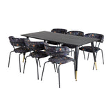 Jídelní stůl Dipp - 180*90cm - Černá / Černá mosaz+Šípové křeslo - Černé nohy - Černá květina s potiskem Fabric_6