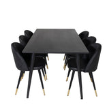 Dipp Jídelní stůl - 180*90cm - Černá dýha / celé černé nohy + Sametová jídelní židle š. Stiches - PU - Black / Black_6