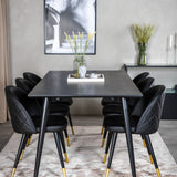 Dipp Jídelní stůl - 180*90cm - Černá dýha / celé černé nohy + Sametová jídelní židle š. Stiches - PU - Black / Black_6