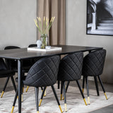 Dipp Jídelní stůl - 180*90cm - Černá dýha / celé černé nohy + Sametová jídelní židle š. Stiches - PU - Black / Black_6